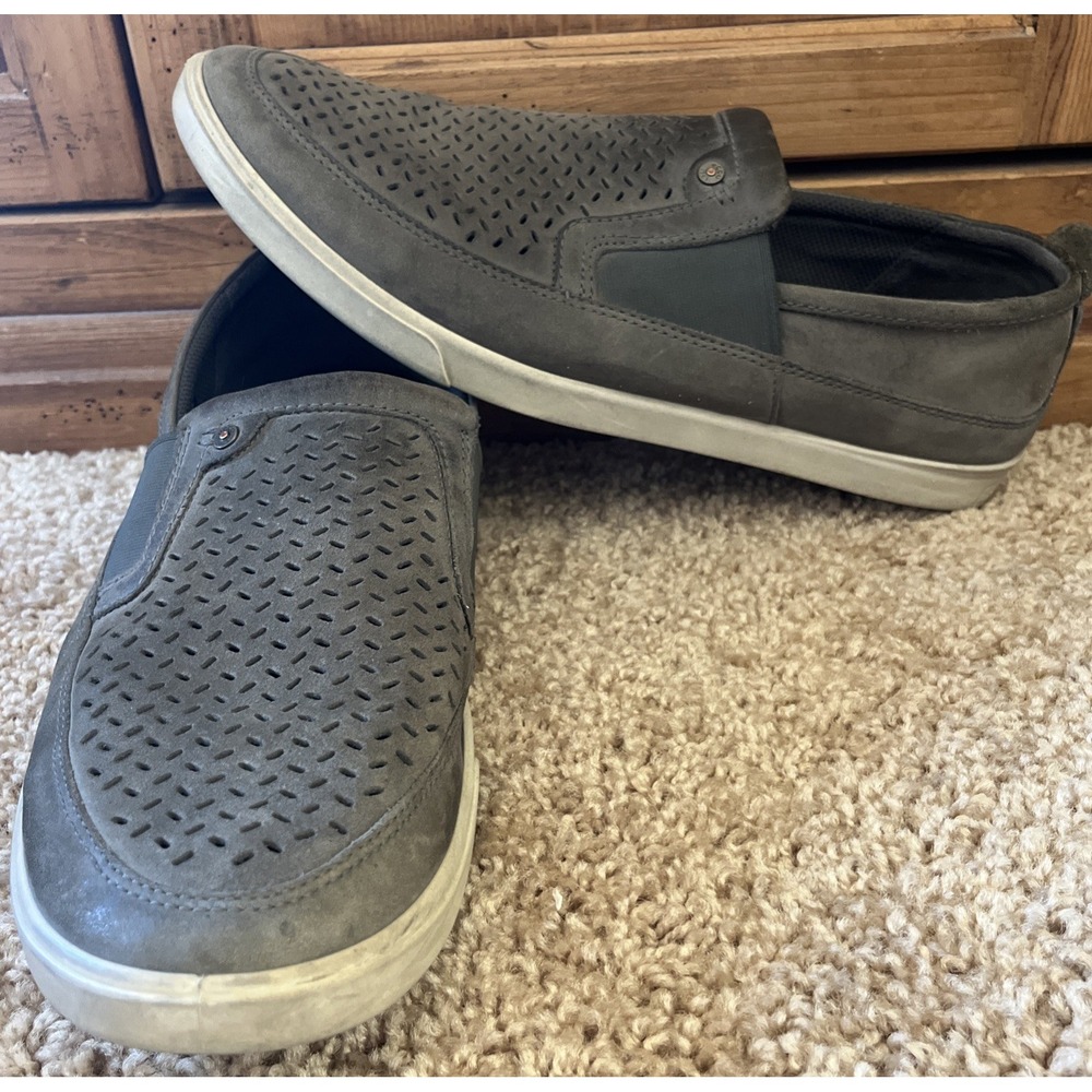 Ecco Mens Size 12‎ Taupe Gray Perforated Leather/Suede Slip On Loafers Casual - Picture 2 of 11